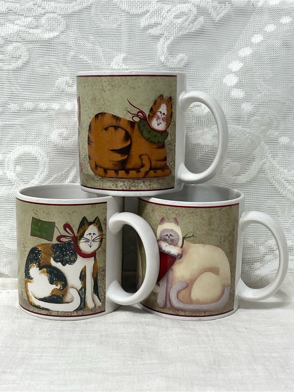 Sakura Cat Mugs - Cream, Orange, Black, Brown Accents